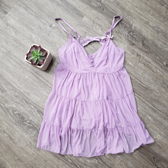 La Vie En Rose Lavender Purple Chiffon Chemise Nightie Sz L - Picture 1 of 6